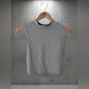 SHEIN Ribbed Mock Neck Sleeveless Tank - Light Green